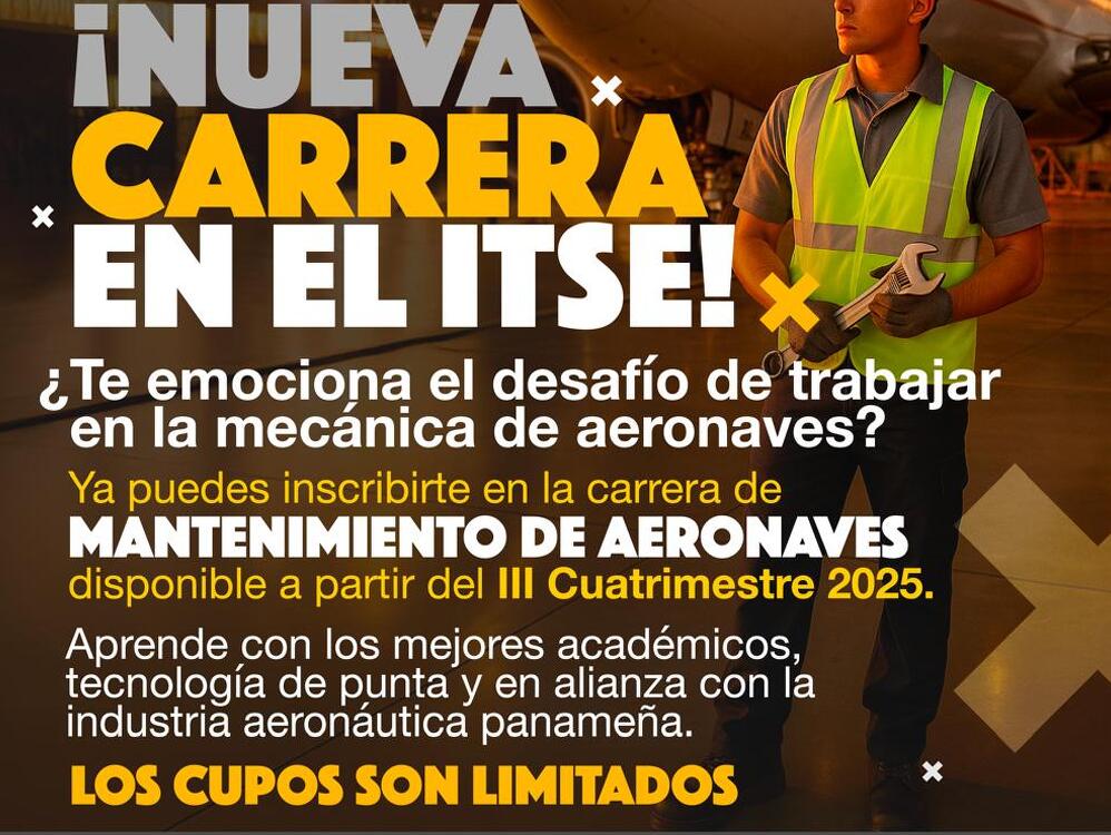 Imagen de portada ITSE lanza carrera en mantenimiento de aeronaves junto a Copa Airlines.  Para mayor información escribir a admision@itse.ac.pa o mercadeo@itse.ac.pa